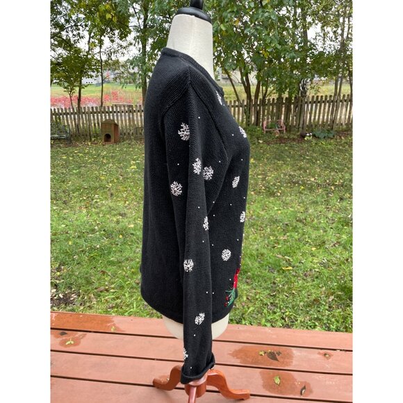 Christmas Black Holiday Cardigan Sweater Size Medium Victoria Jones - Picture 7 of 9